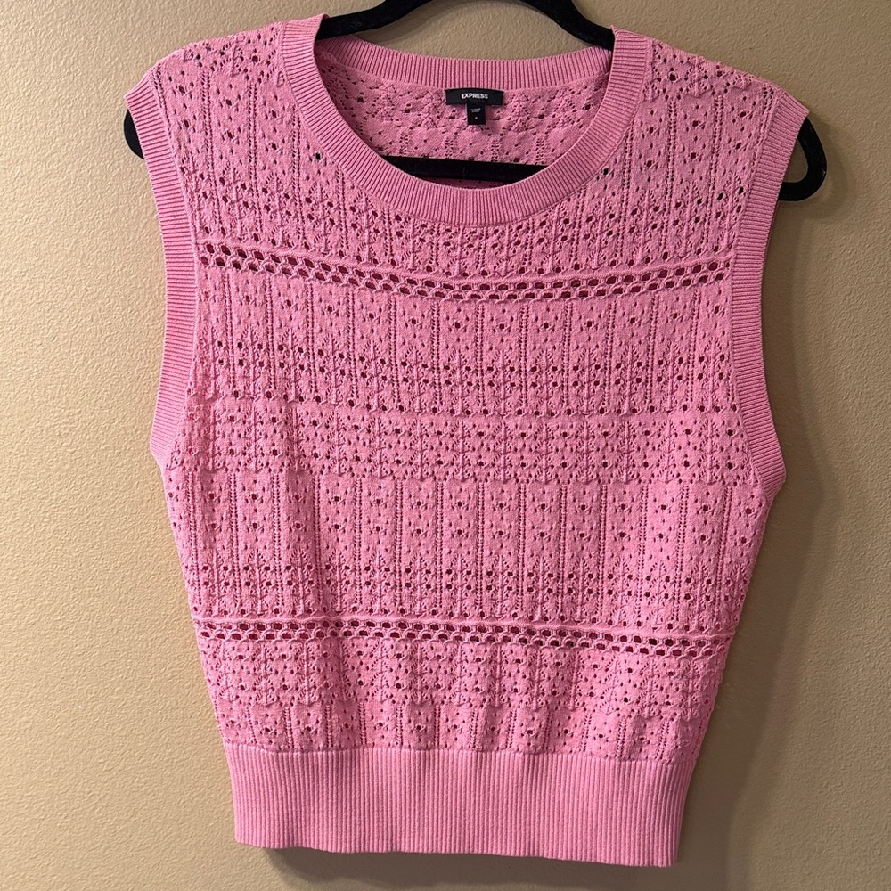 Express Pink Lace Knit Tank Top